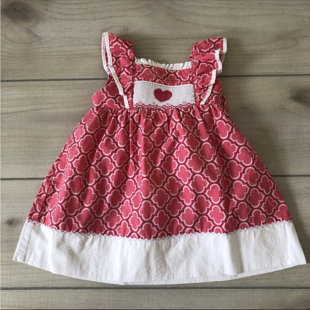Stellybelly Pink & White Heart Smocked Dress